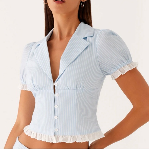 Peppermayo Tops - Peppermayo Light Blue Striped Button Down Shirt